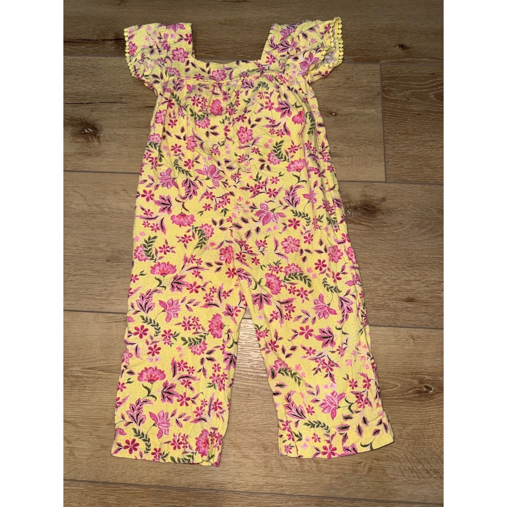Old Navy Toddler Girls Floral Jumper Yellow Pink Flutter Sleeve Romper 3T
